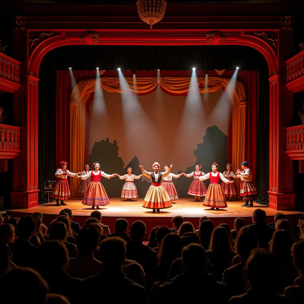 Energetic Slovak folk dancers performing traditional choreography